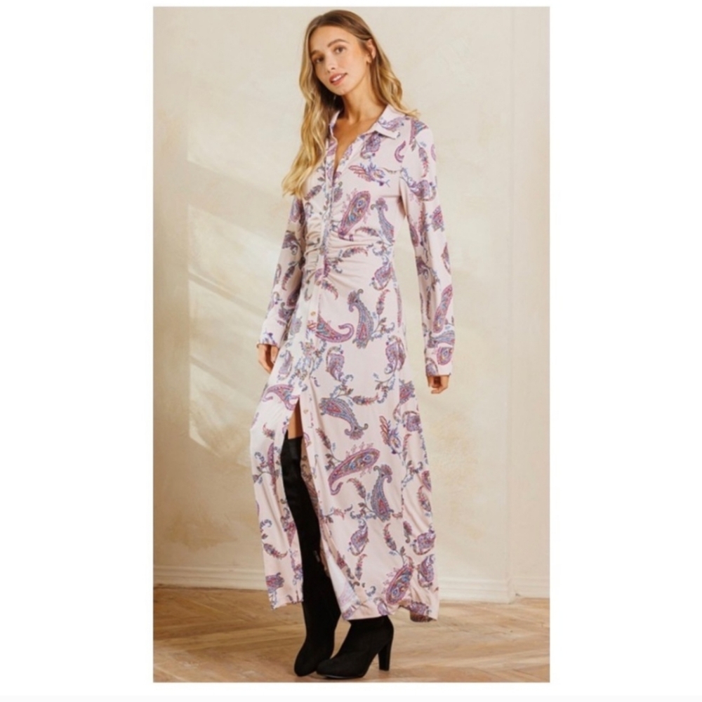 Boho Taupe Paisley Maxi Dress - Picture 9 of 10